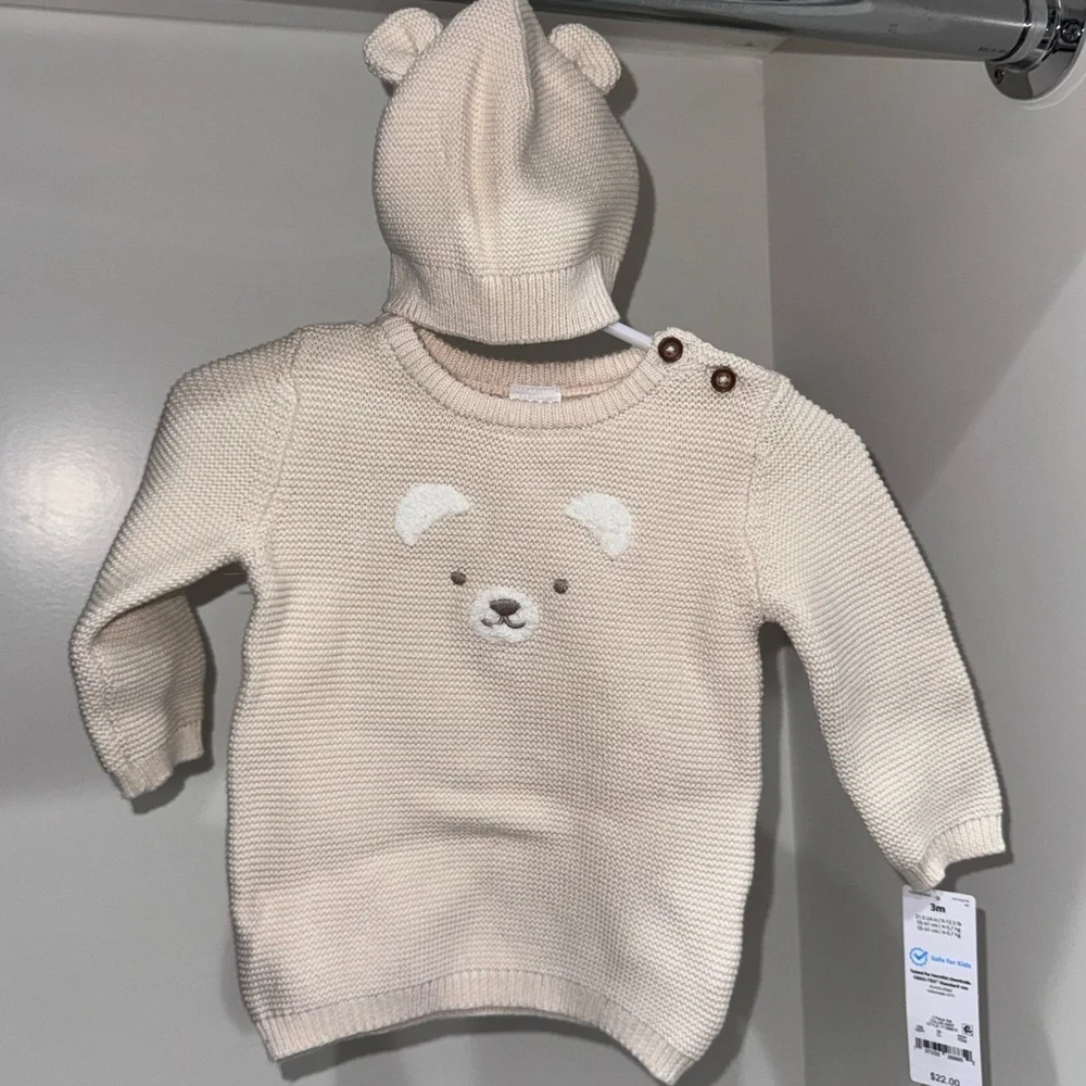 ☃️Carter's Cream Bear Knit Sweater and Hat Set